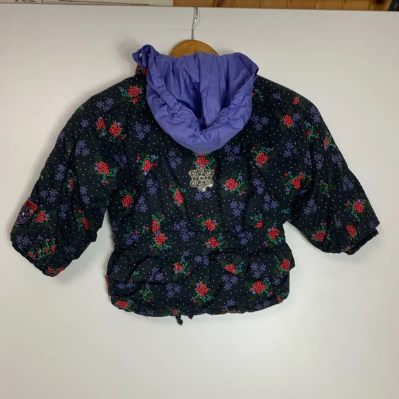 Obermeyer Kids Jacket Ski Coat I-Grow Size 4 Black/Red Floral Snowflakes Hooded - Picture 8 of 15